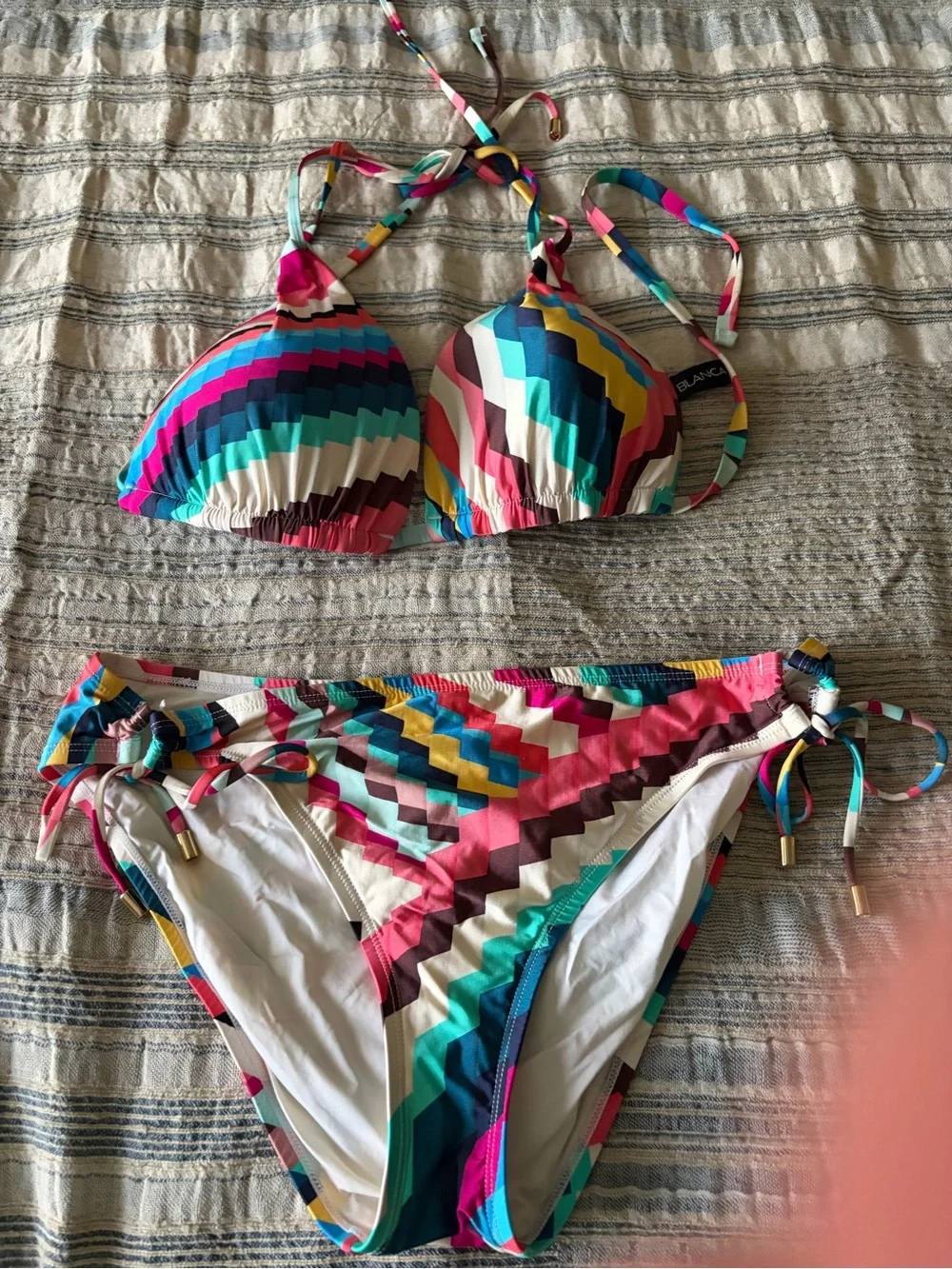 La Blanca women’s multicolor Chevron Bikini — Pink, Teal, Yellow, Navy